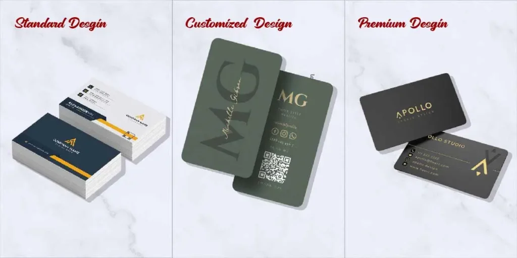 Business card types banner showing different professional designs